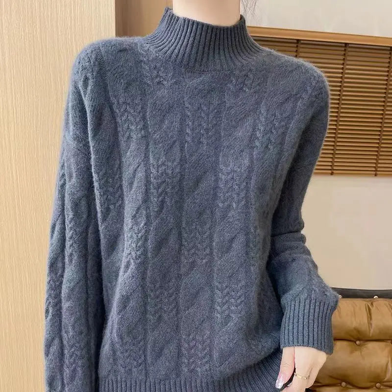 Women's Cable Knit Sweater – Half-High Collar