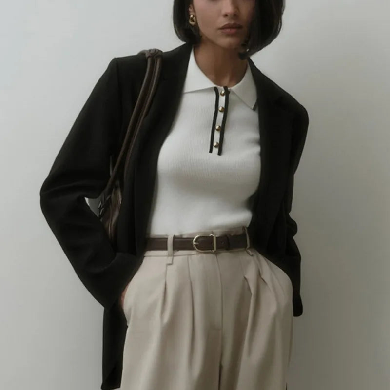 Women's Cotton Polo Shirt – Slim Fit Contrast Trim