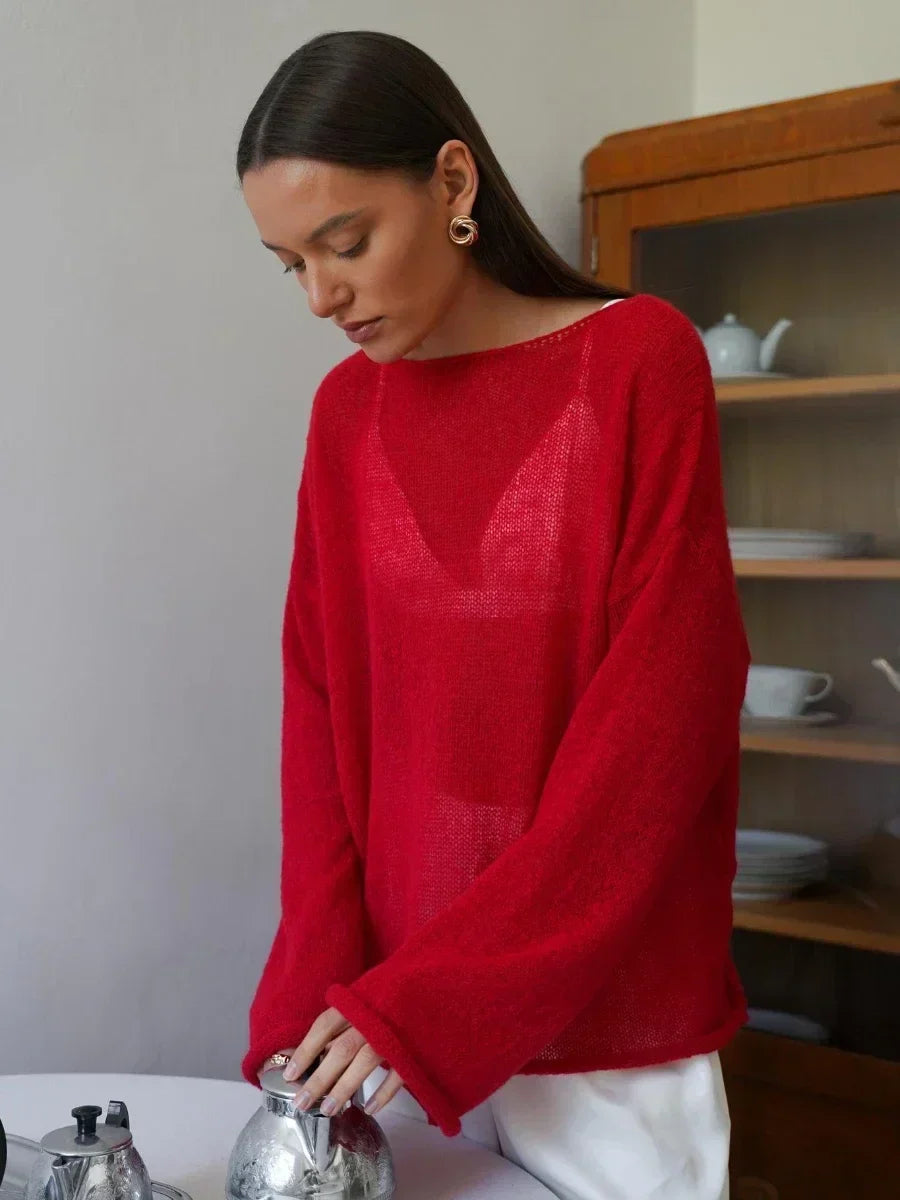 Women's Boatneck Sweater – Relaxed Merino-Blend Knit