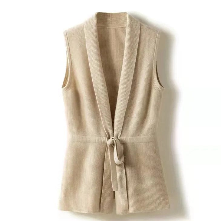 Women's Knit Vest – Slim Fit with Waist Tie