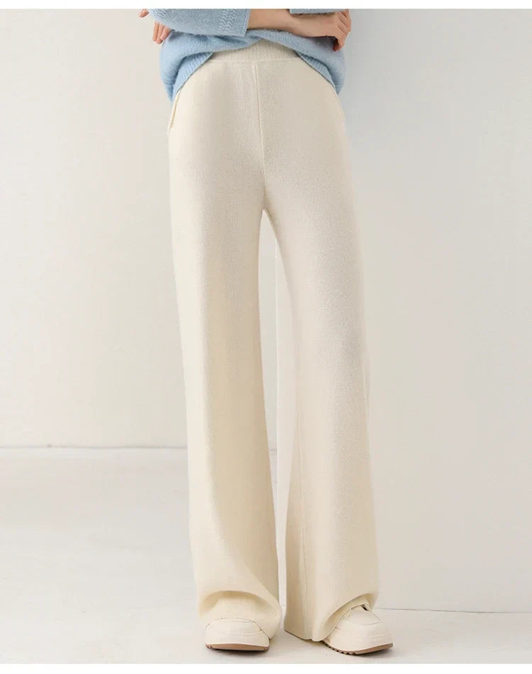 Women's Merino Wool Wide-Leg Pants – High-Rise Knit