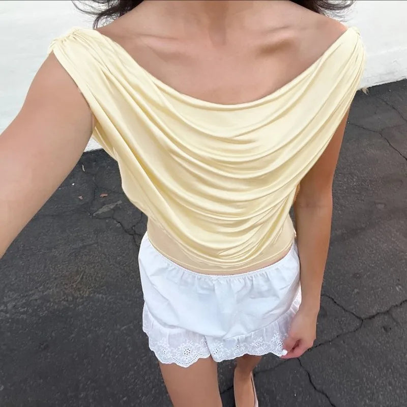 Women's Off-Shoulder Crop Top – Sleeveless Open Back