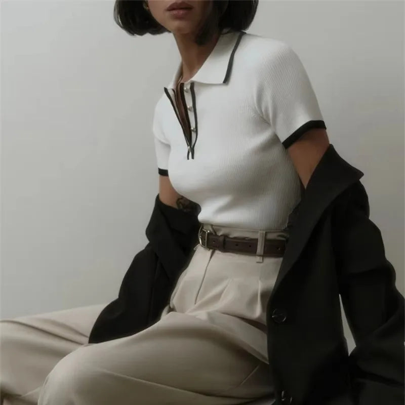 Women's Cotton Polo Shirt – Slim Fit Contrast Trim