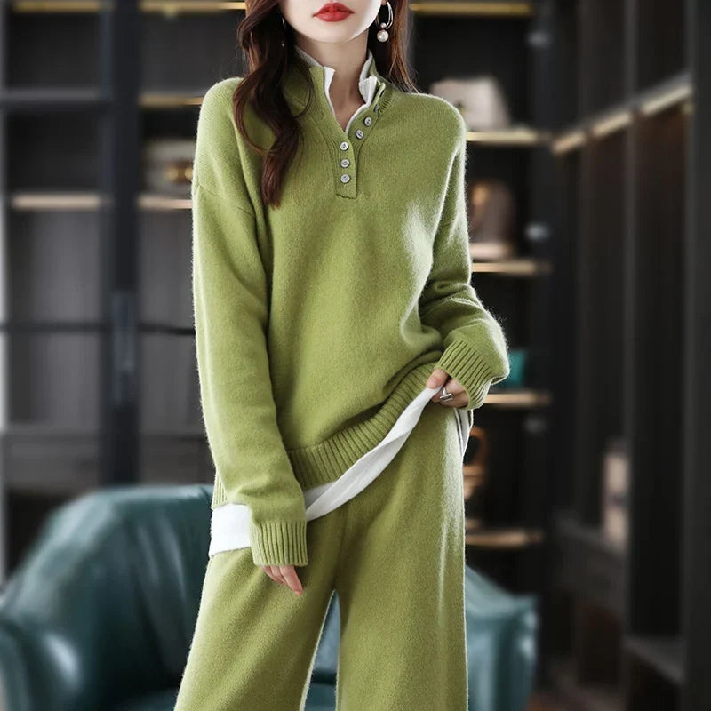 Women's Cashmere Knit Lounge Set – Pullover and Wide-Leg Pants