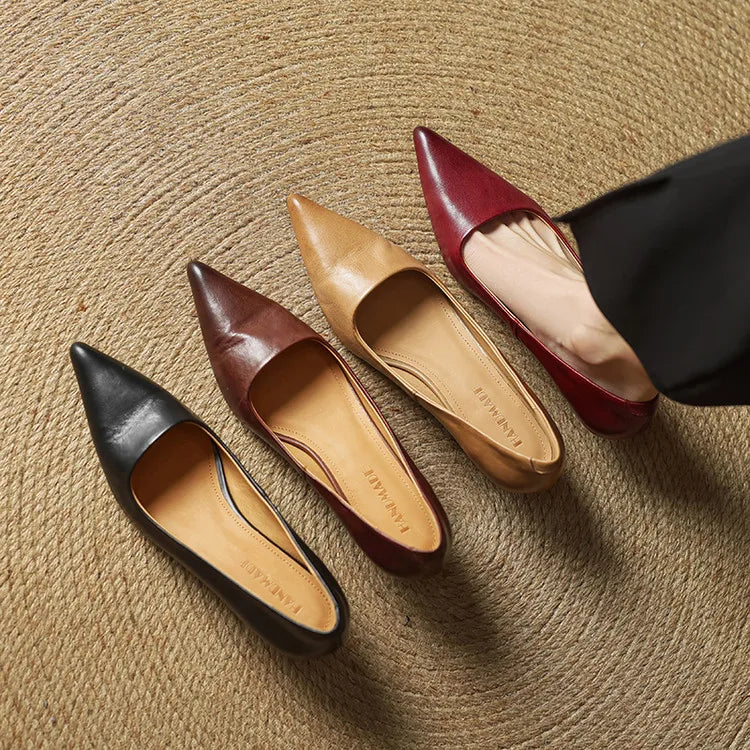 Women's Leather Kitten Heel Pumps – Pointed Toe