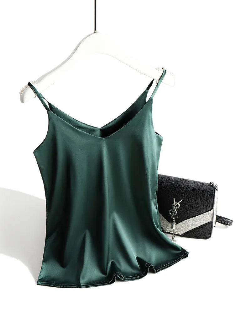 Women's Silk-Blend Satin Camisole – Relaxed Scoop Neck