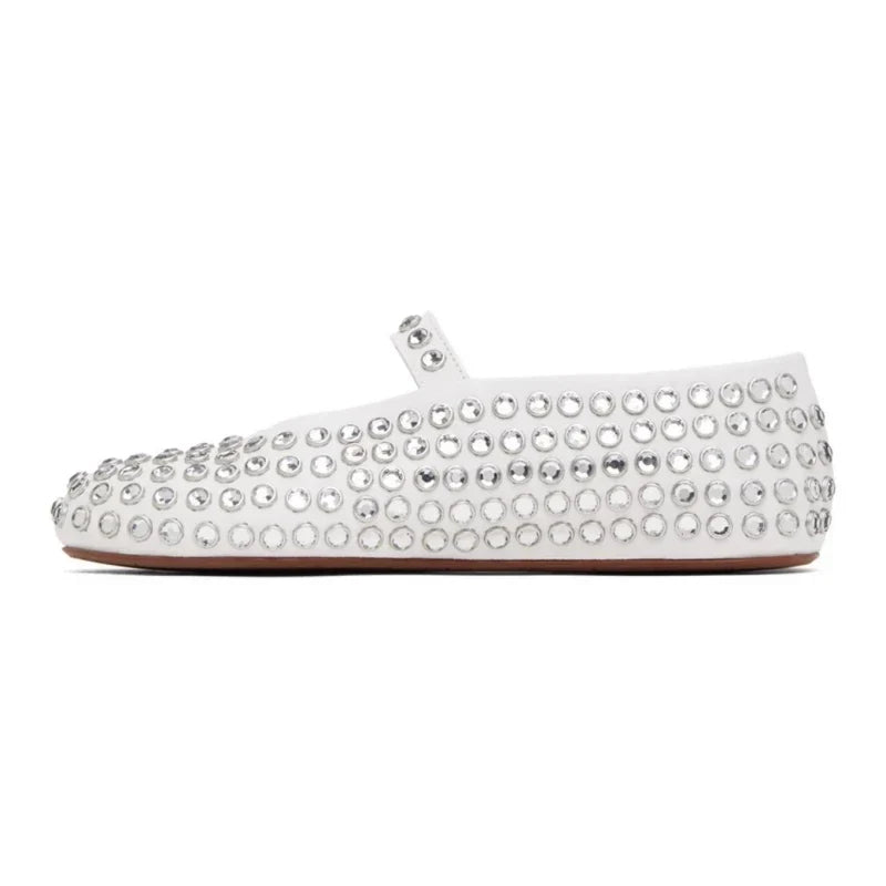 Women's Mary Jane Flat – Crystal-Studded Leather