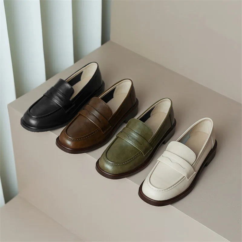 Women's Leather Loafer – Round Toe Stacked Heel