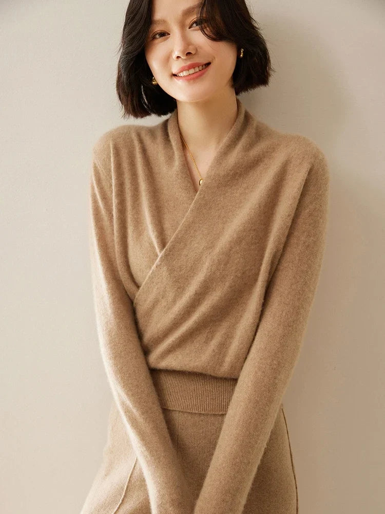 Women's Cashmere Sweater – Crossover Collar