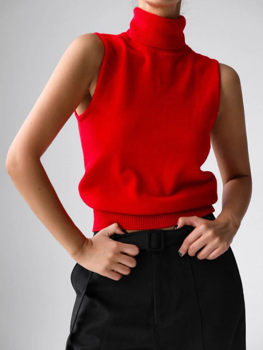 Women's High-Neck Sweater Vest – Sleeveless Sculpted Fit
