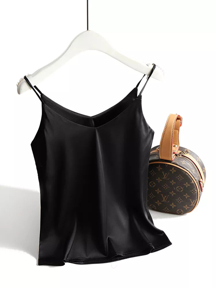 Women's Silk-Blend Satin Camisole – Relaxed Scoop Neck