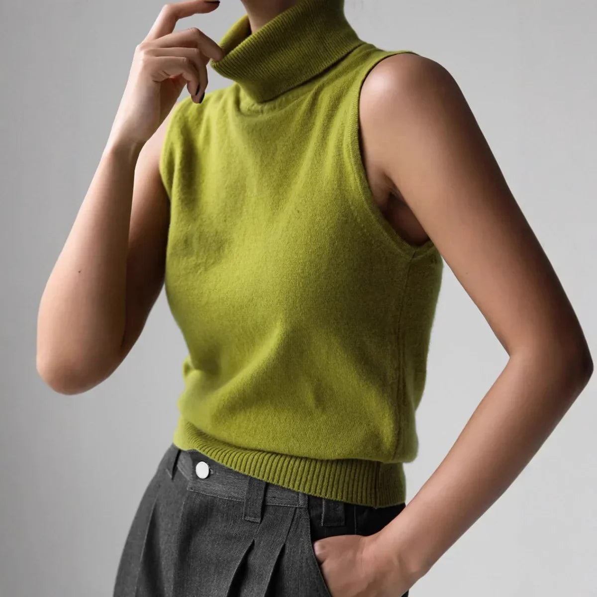 Women's High-Neck Sweater Vest – Sleeveless Sculpted Fit