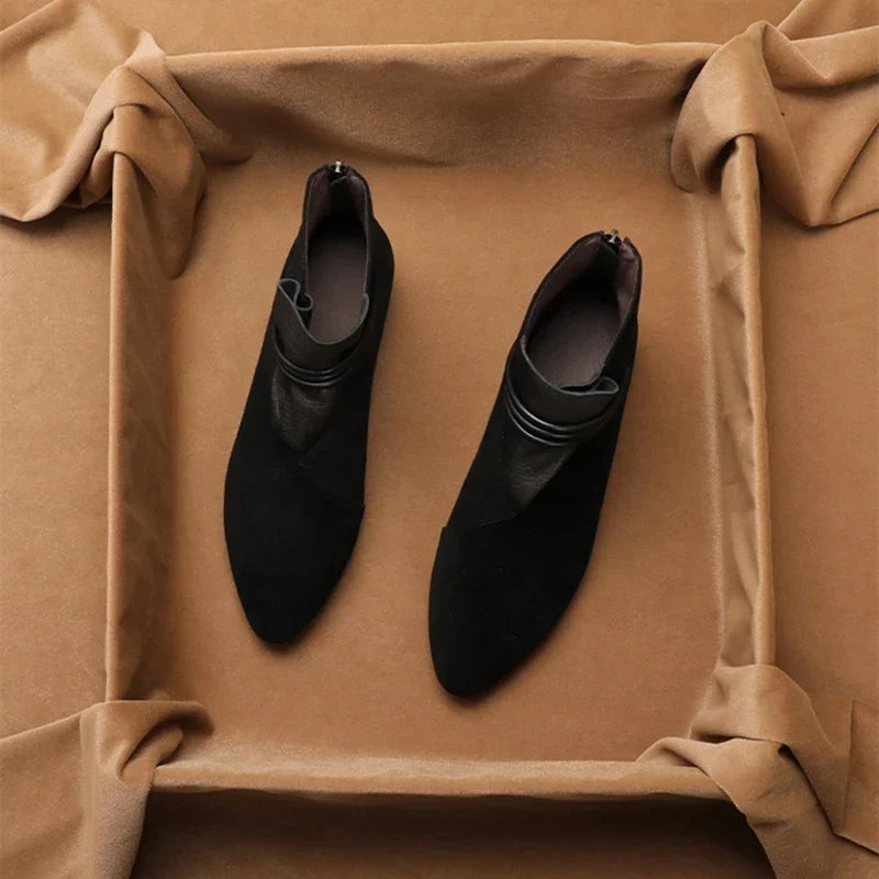 Women's Suede Ankle Boot – Pointed Toe Block Heel