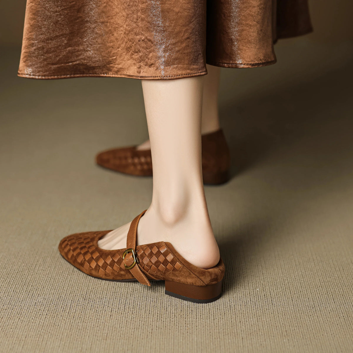 Women's Woven Leather Mary Jane Shoes – Low Block Heel