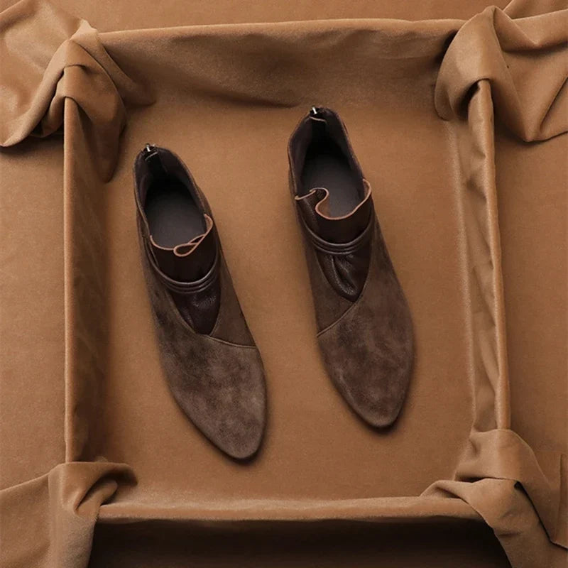 Women's Suede Ankle Boot – Pointed Toe Block Heel