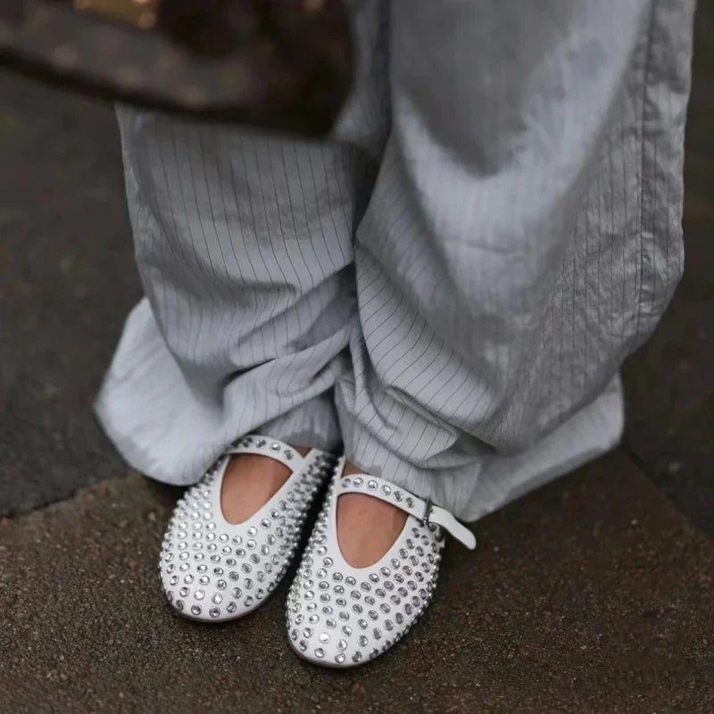Women's Mary Jane Flat – Crystal-Studded Leather