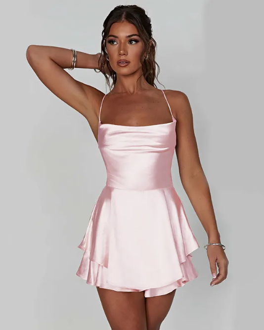 Women's Cowl Neck Mini Dress – Flounce Hem A-Line