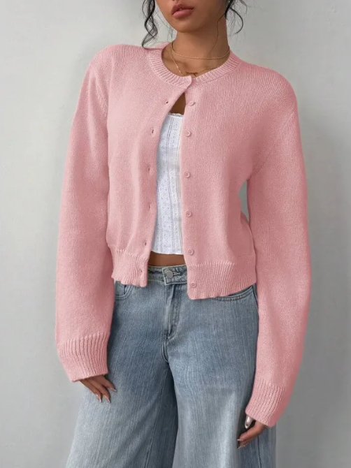 Women's Cropped Cardigan – Slim Fine-Knit Fit