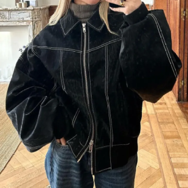Women's Moto Jacket – Relaxed Lapel Zip-Up