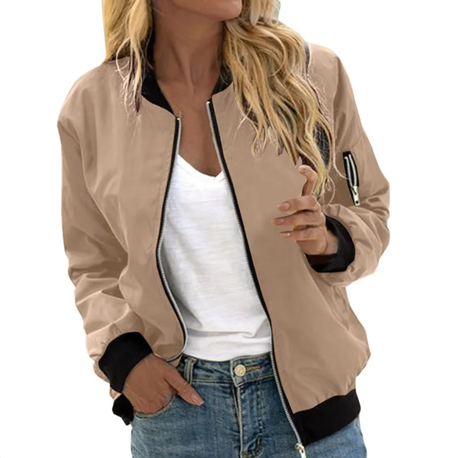 Women's Bomber Jacket – Crew Neck Zip Front