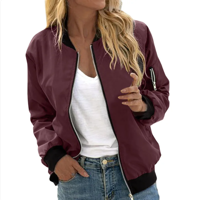 Women's Bomber Jacket – Crew Neck Zip Front
