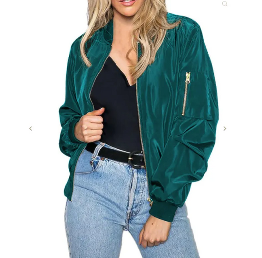 Women's Bomber Jacket – Crew Neck Zip Front