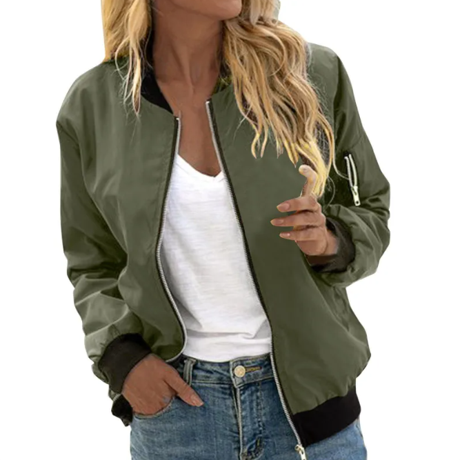 Women's Bomber Jacket – Crew Neck Zip Front