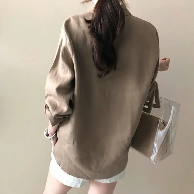 Women's Oversized Button-Up Shirt – Relaxed Long Sleeve