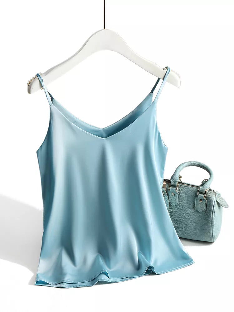 Women's Silk-Blend Satin Camisole – Relaxed Scoop Neck