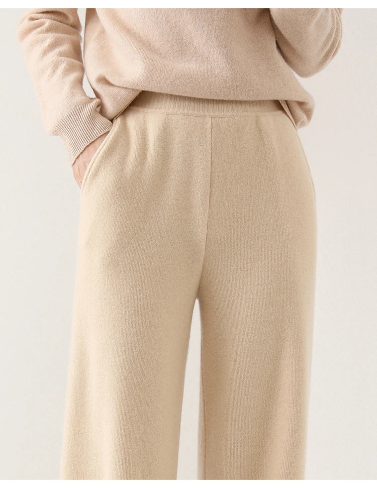 Women's Merino Wool Wide-Leg Pants – High-Rise Knit