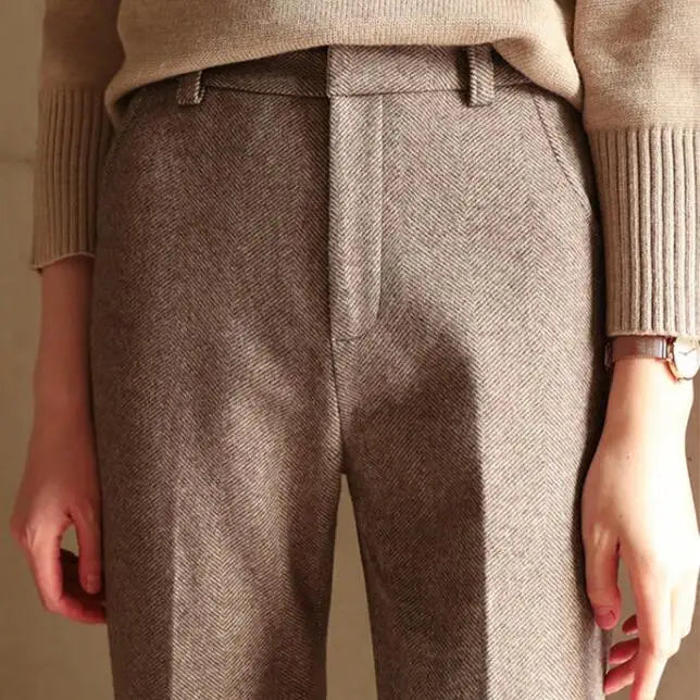 Women's Wool-Blend Pants – High-Waist Straight Leg