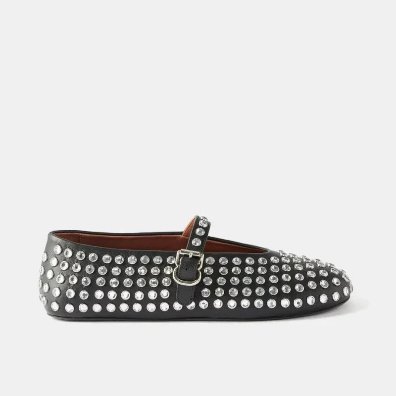 Women's Mary Jane Flat – Crystal-Studded Leather