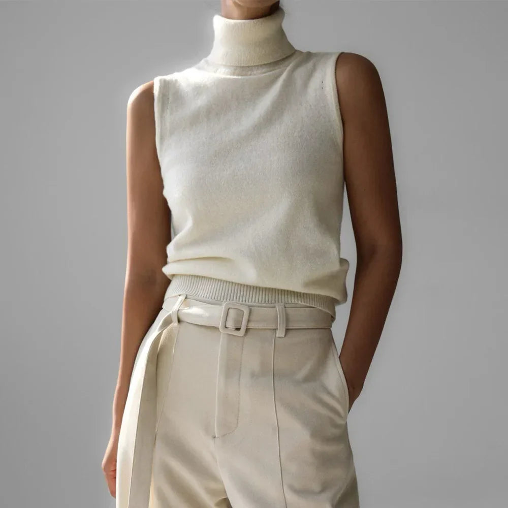 Women's High-Neck Sweater Vest – Sleeveless Sculpted Fit