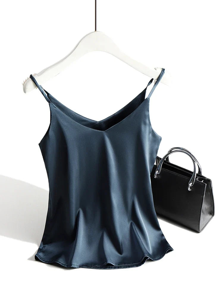 Women's Silk-Blend Satin Camisole – Relaxed Scoop Neck