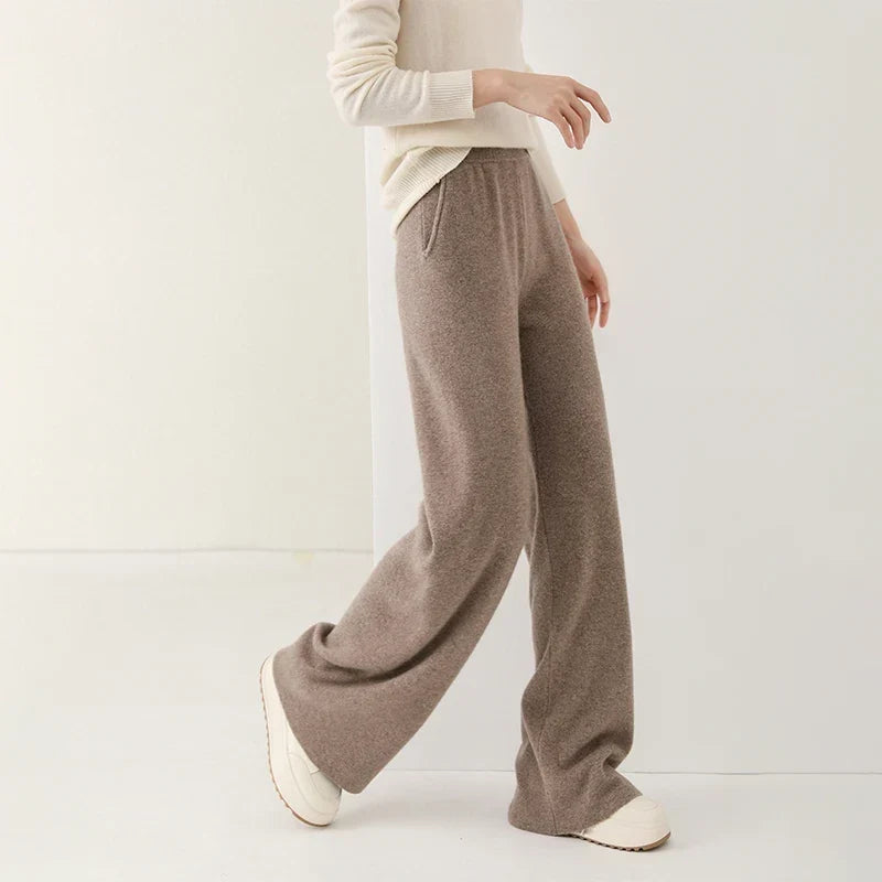 Women's Merino Wool Wide-Leg Pants – High-Rise Knit