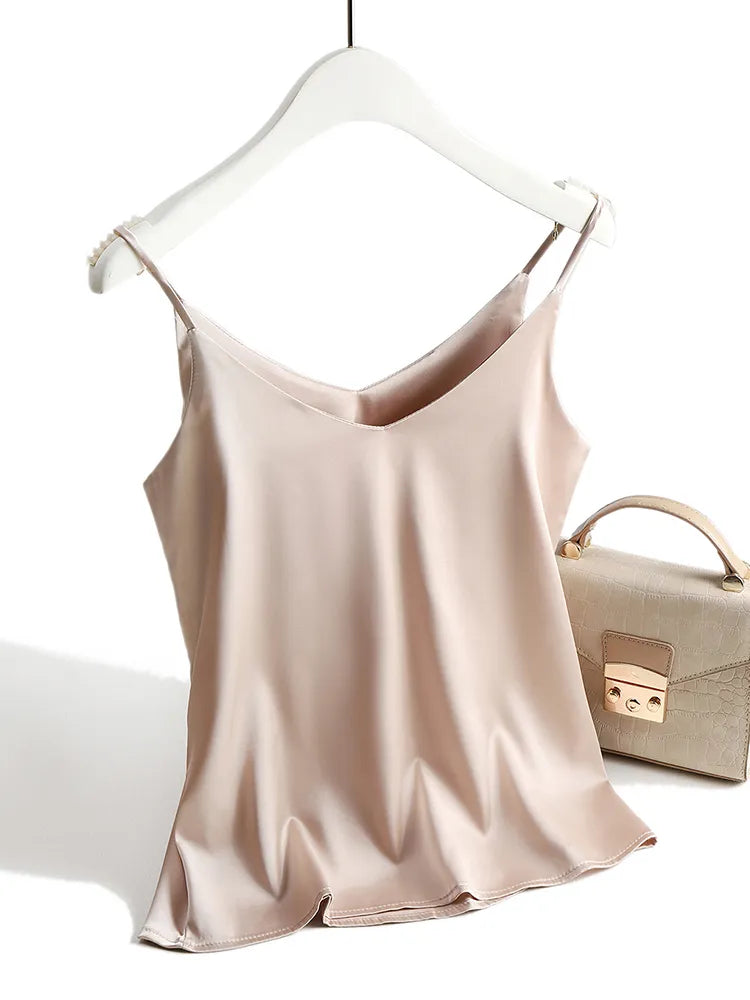 Women's Silk-Blend Satin Camisole – Relaxed Scoop Neck