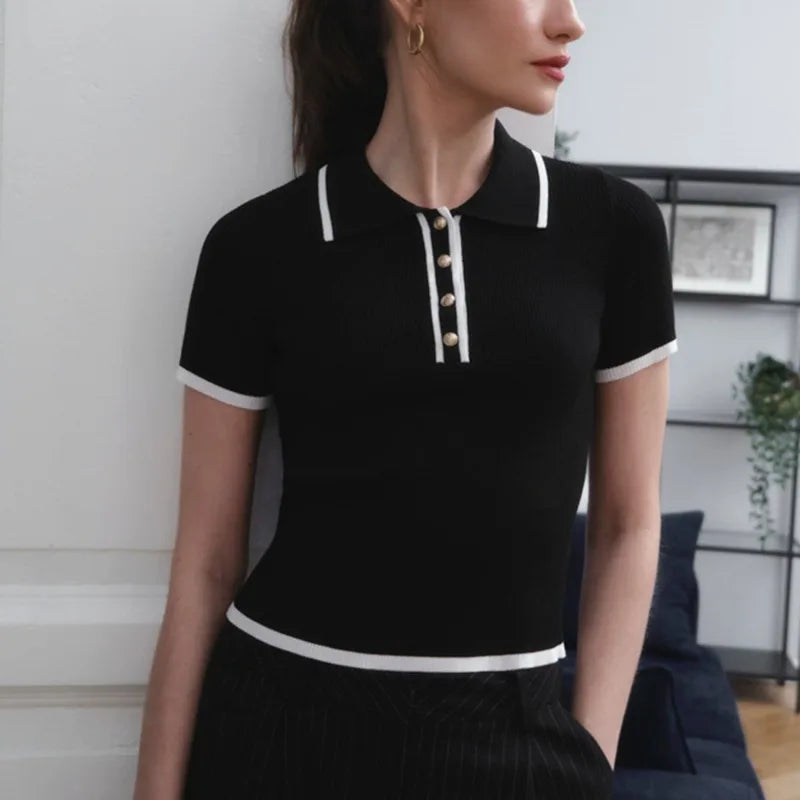 Women's Cotton Polo Shirt – Slim Fit Contrast Trim