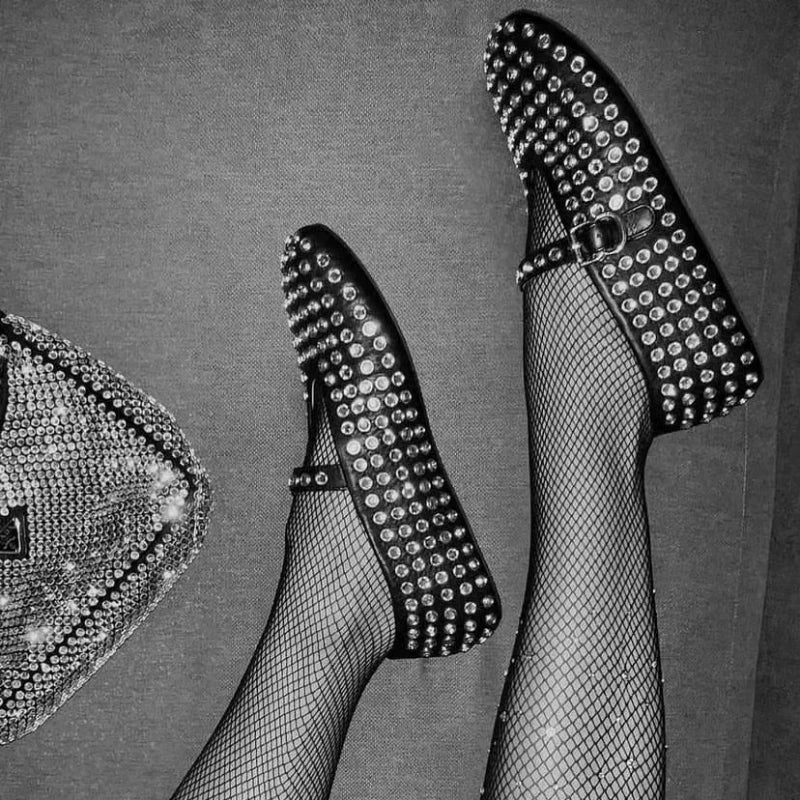 Women's Mary Jane Flat – Crystal-Studded Leather