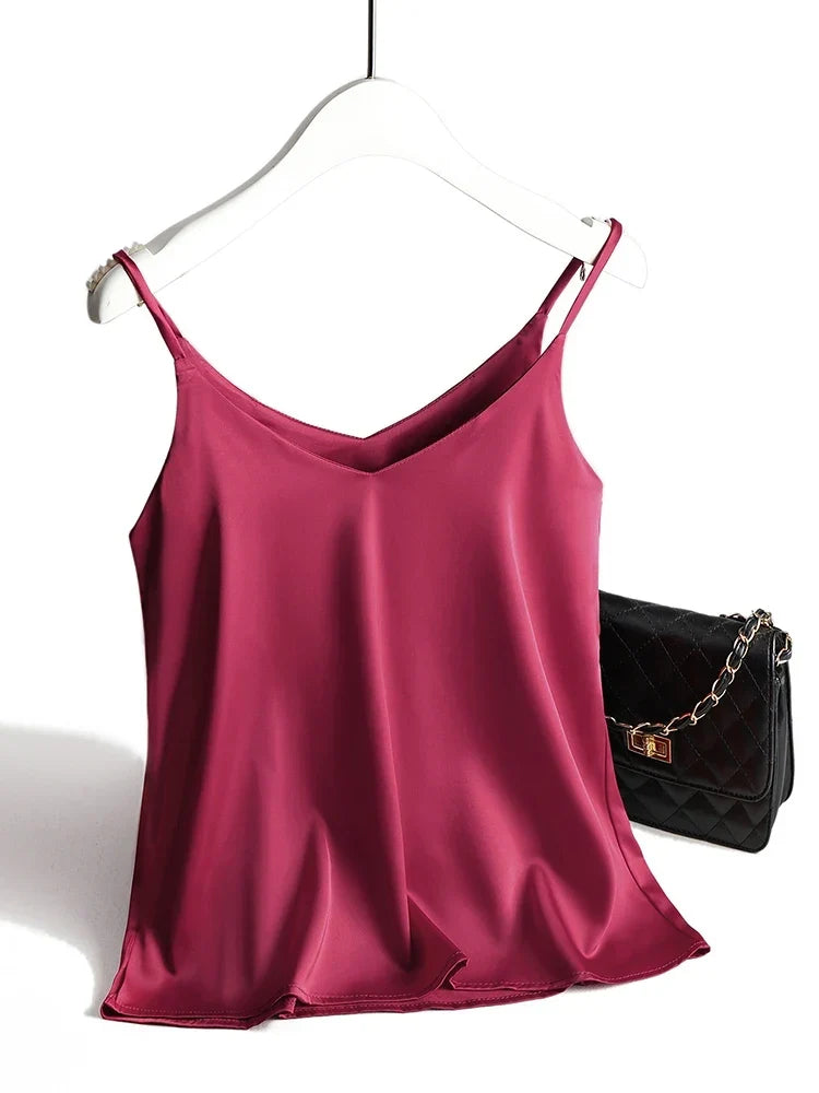 Women's Silk-Blend Satin Camisole – Relaxed Scoop Neck