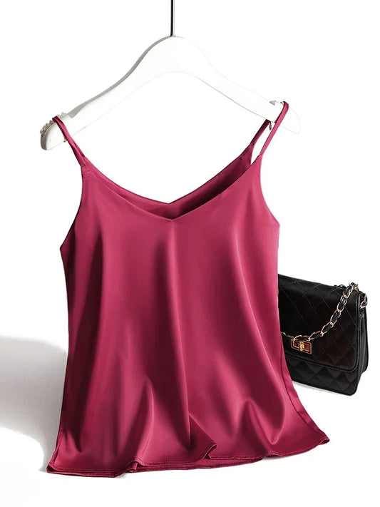 Women's Silk-Blend Satin Camisole – Relaxed Scoop Neck
