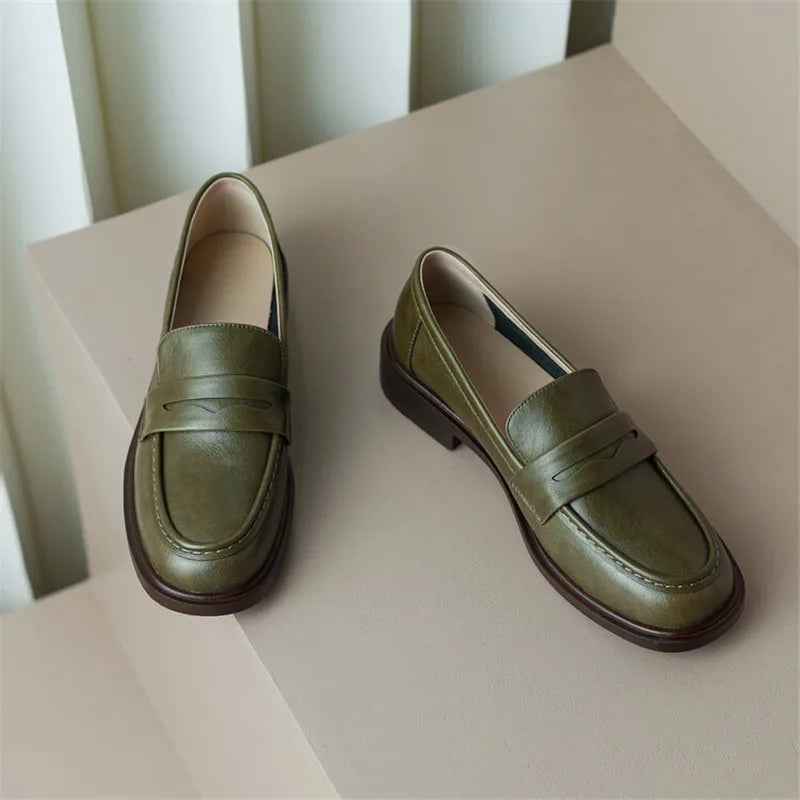 Women's Leather Loafer – Round Toe Stacked Heel