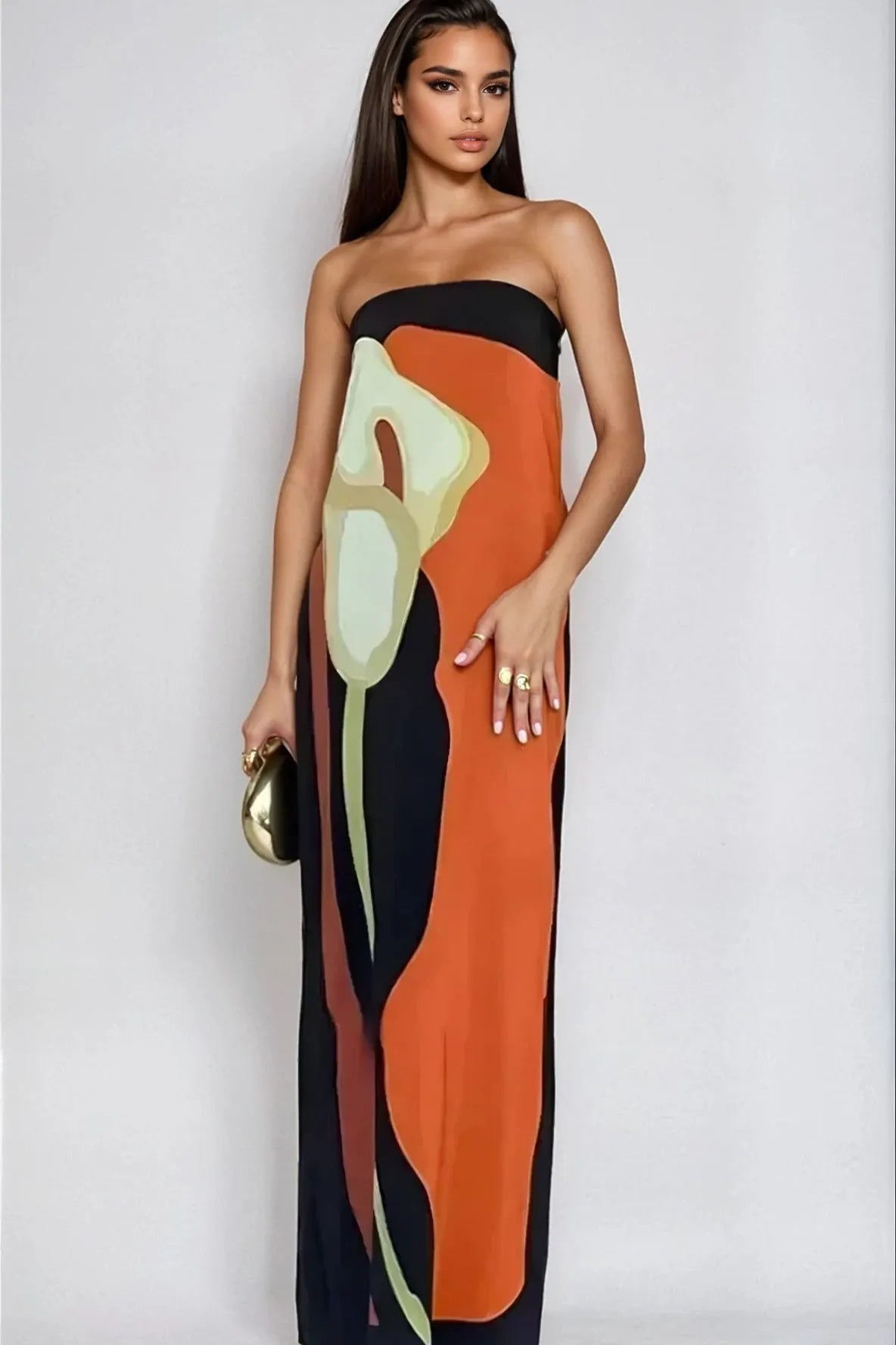 Women's Strapless Maxi Dress – Loose Printed Fit
