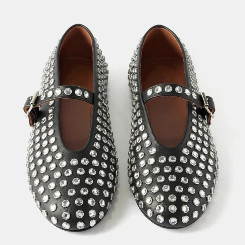 Women's Mary Jane Flat – Crystal-Studded Leather
