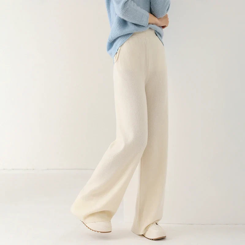 Women's Merino Wool Wide-Leg Pants – High-Rise Knit