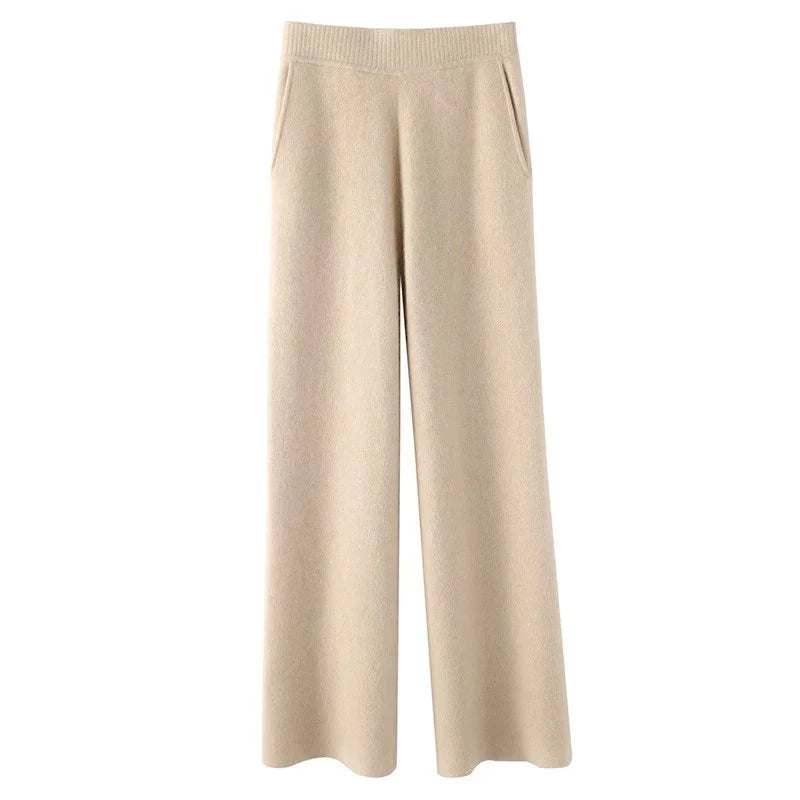 Women's Wide-Leg Sweatpants – High-Waist Cashmere Blend