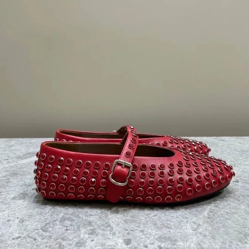 Women's Mary Jane Flat – Crystal-Studded Leather
