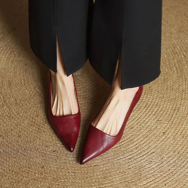 Women's Leather Kitten Heel Pumps – Pointed Toe