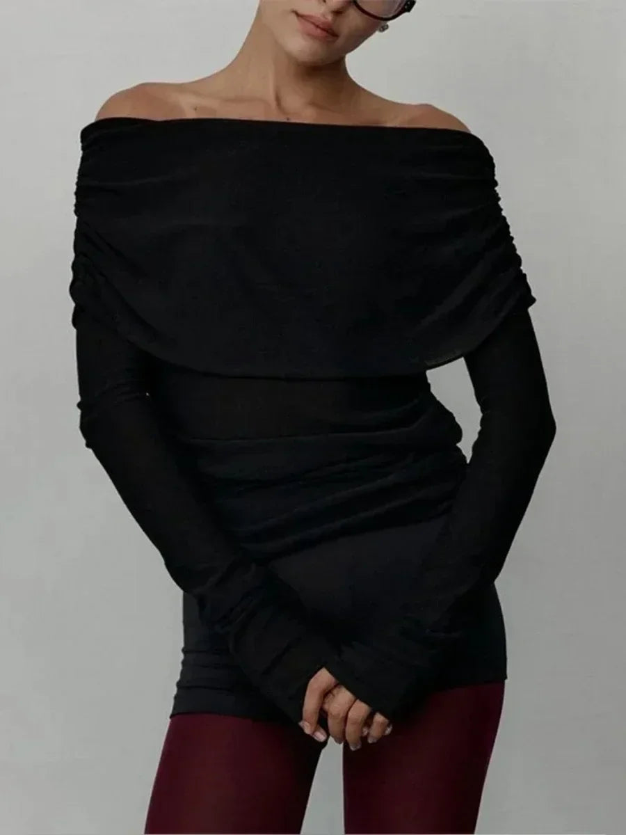 Women's Off-Shoulder Sweater – Slim Hand-Knit Texture