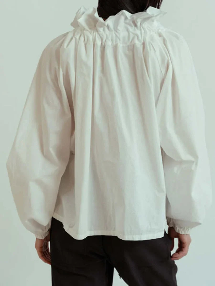 Women's Ruffled Collar Blouse – Bow Tie Lantern Sleeve