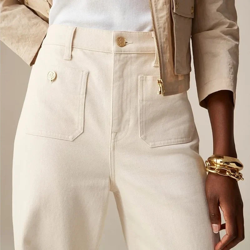 Women's Wide-Leg Jeans – High-Rise Button Pockets